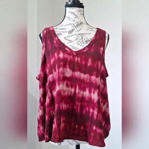 torrid Burgundy and Pink Tie-Dye V-Neck Tank